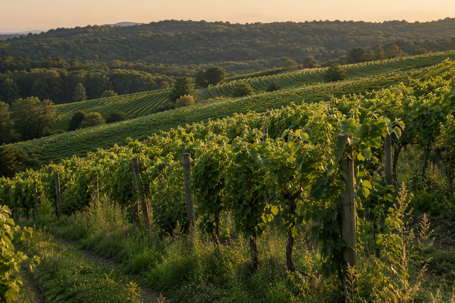 Ilustrativni prikaz vinograda u kasnom poslijepodnevnom svjetlu